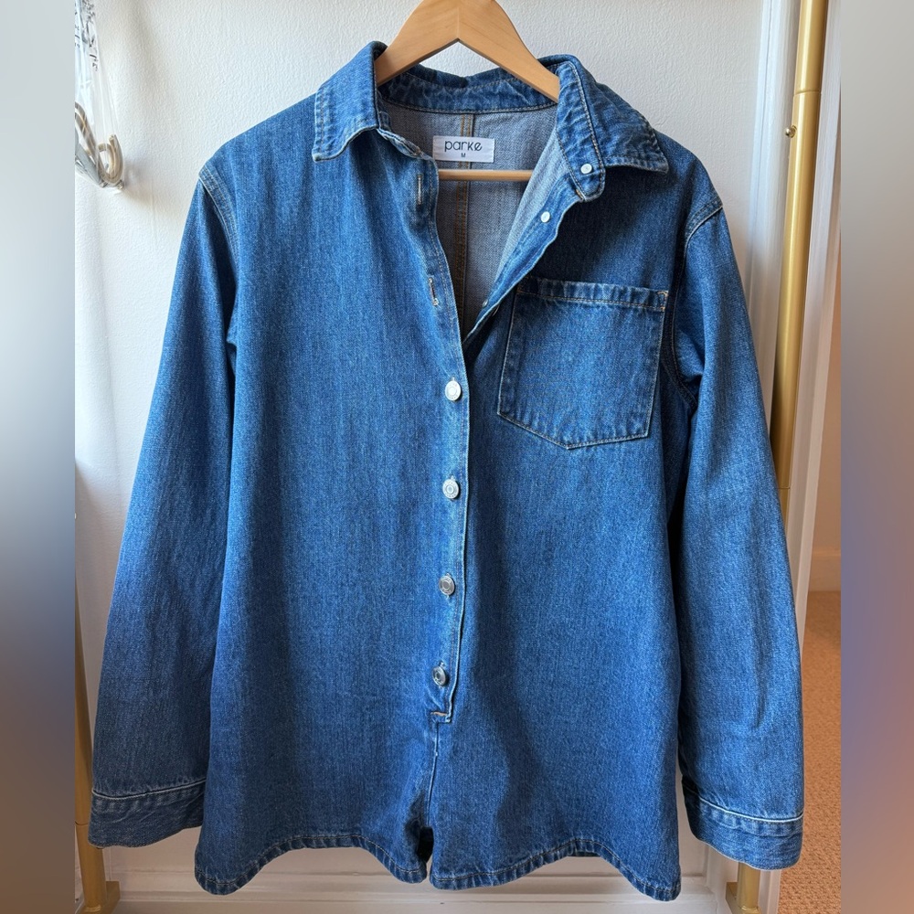 NWOT! Parke Medium Wash Long Sleeve Denim Romper Sz M! - Picture 3 of 8